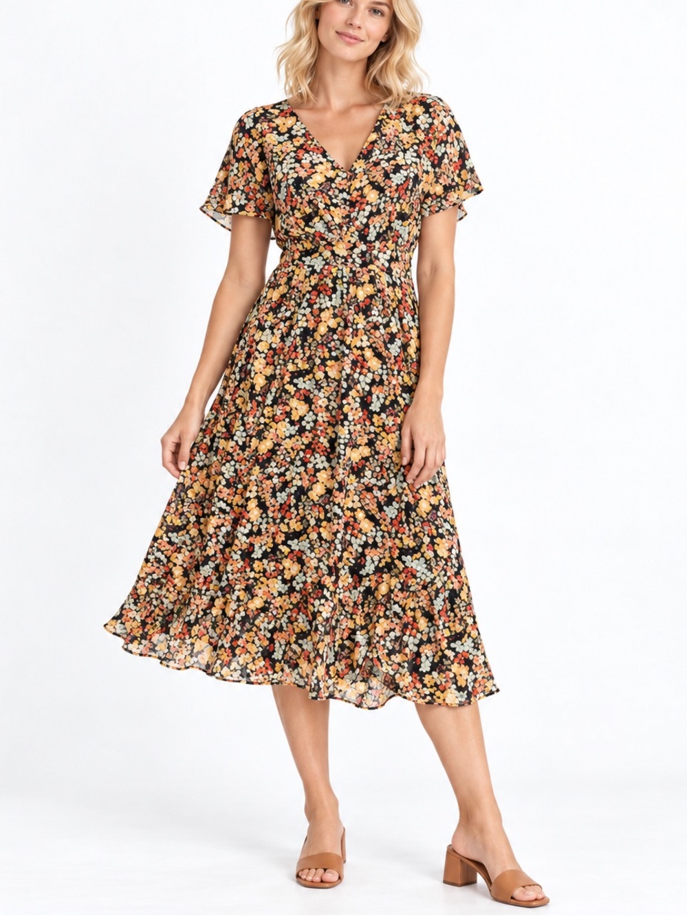 Madewell Dolman Sleeve Ruffle Hem Midi Dress in Flower Garden Size 4